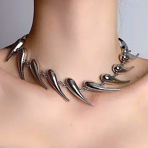 Stainless Steel Spiked Statement Choker Necklace - Picture 4 of 10